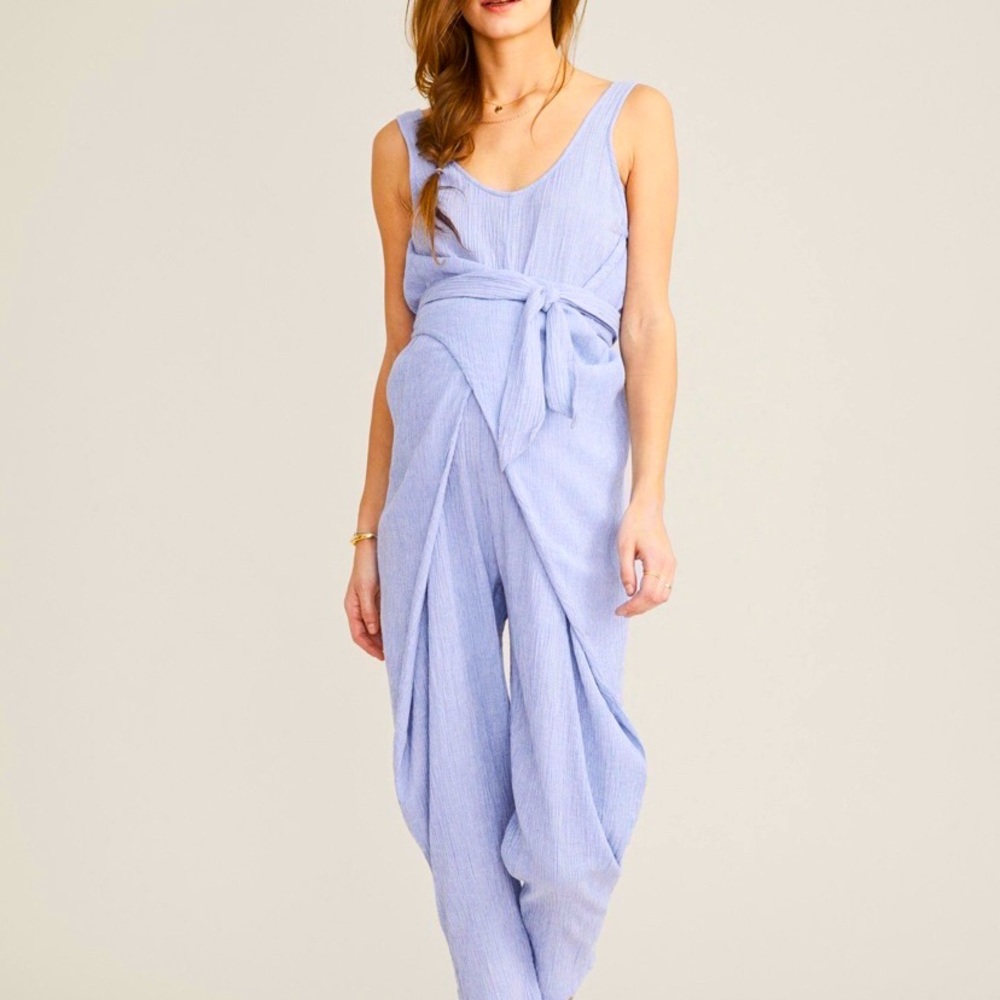 BNWT Hatch “The Wrap Around Jumpsuit” Blue Gingham